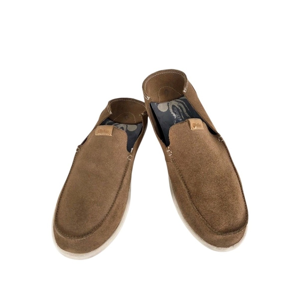 OluKai Nalukai Kala Slip On Shoes Mens 11.5 Sand Brown Leather Suede Loafers
